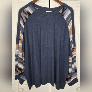 Maurices Drop Shoulder Mixer Blue Stripped Lightweight Crewneck Tee Sz 1X